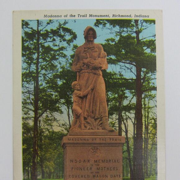 Richmond Indiana Linen Postcard Madonna of the Trail Monument Vintage 1951 - Picture 9 of 14